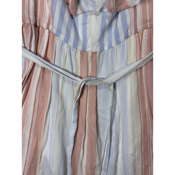 Altard State Striped Ruffle Cap Sleeve Tie Waist Romper Blue Pink AL-127A L - Picture 2 of 12